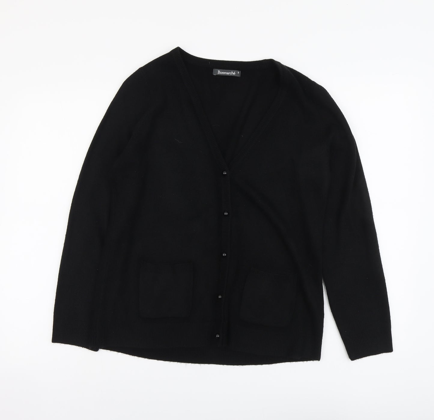 Bonmarché Womens Black V-Neck Acrylic Cardigan Jumper Size S