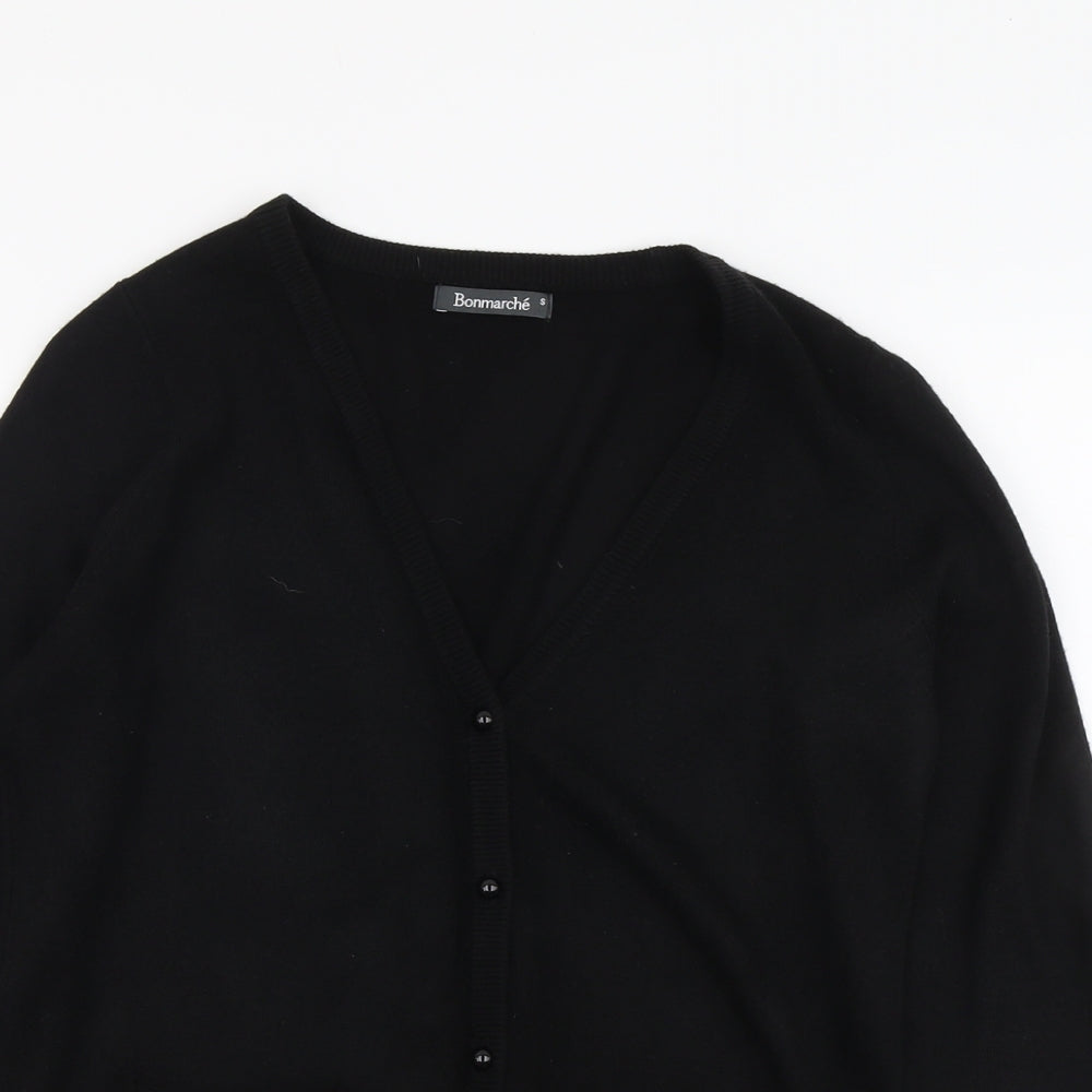 Bonmarché Womens Black V-Neck Acrylic Cardigan Jumper Size S