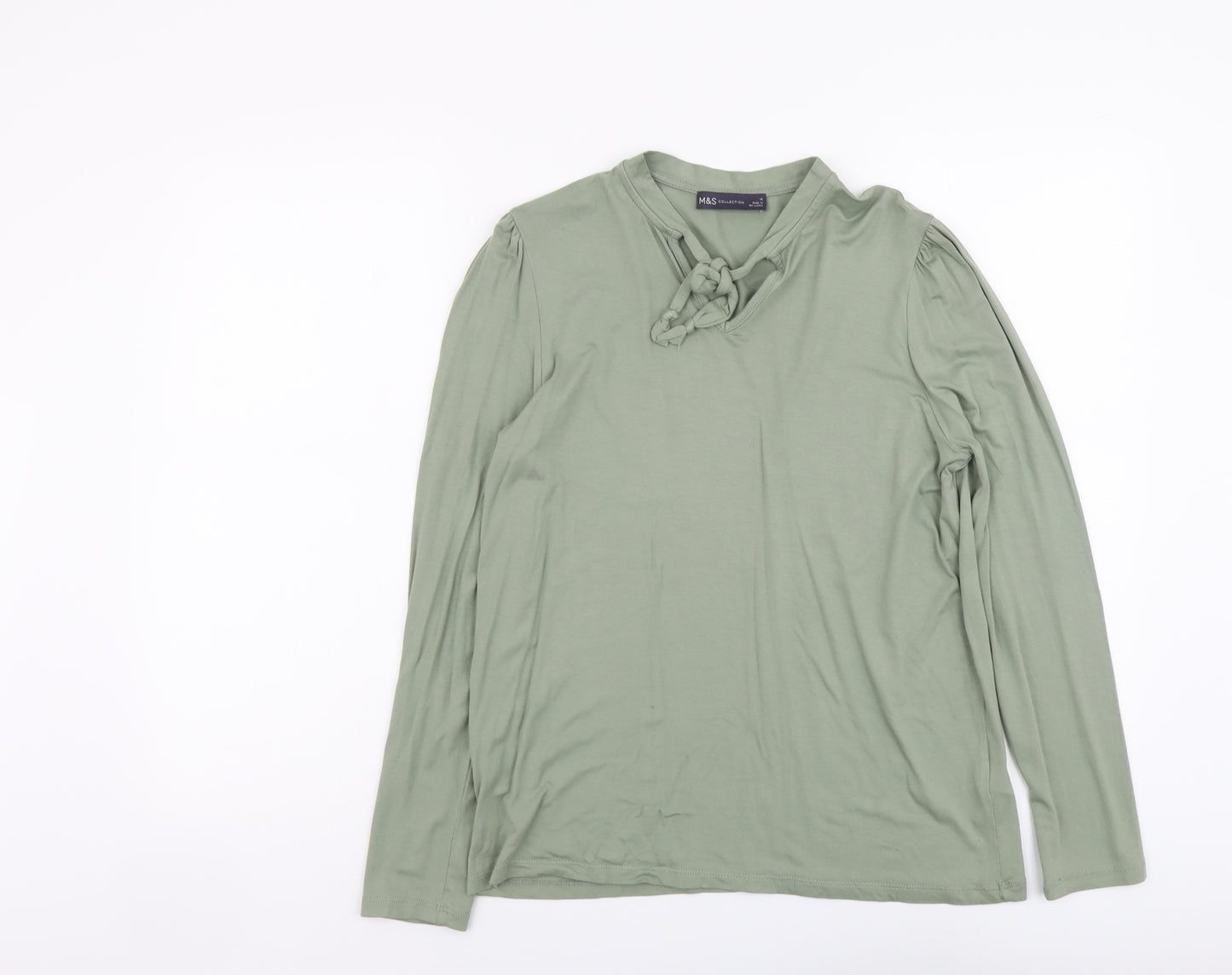 Marks and Spencer Womens Green Viscose Basic T-Shirt Size 12 V-Neck