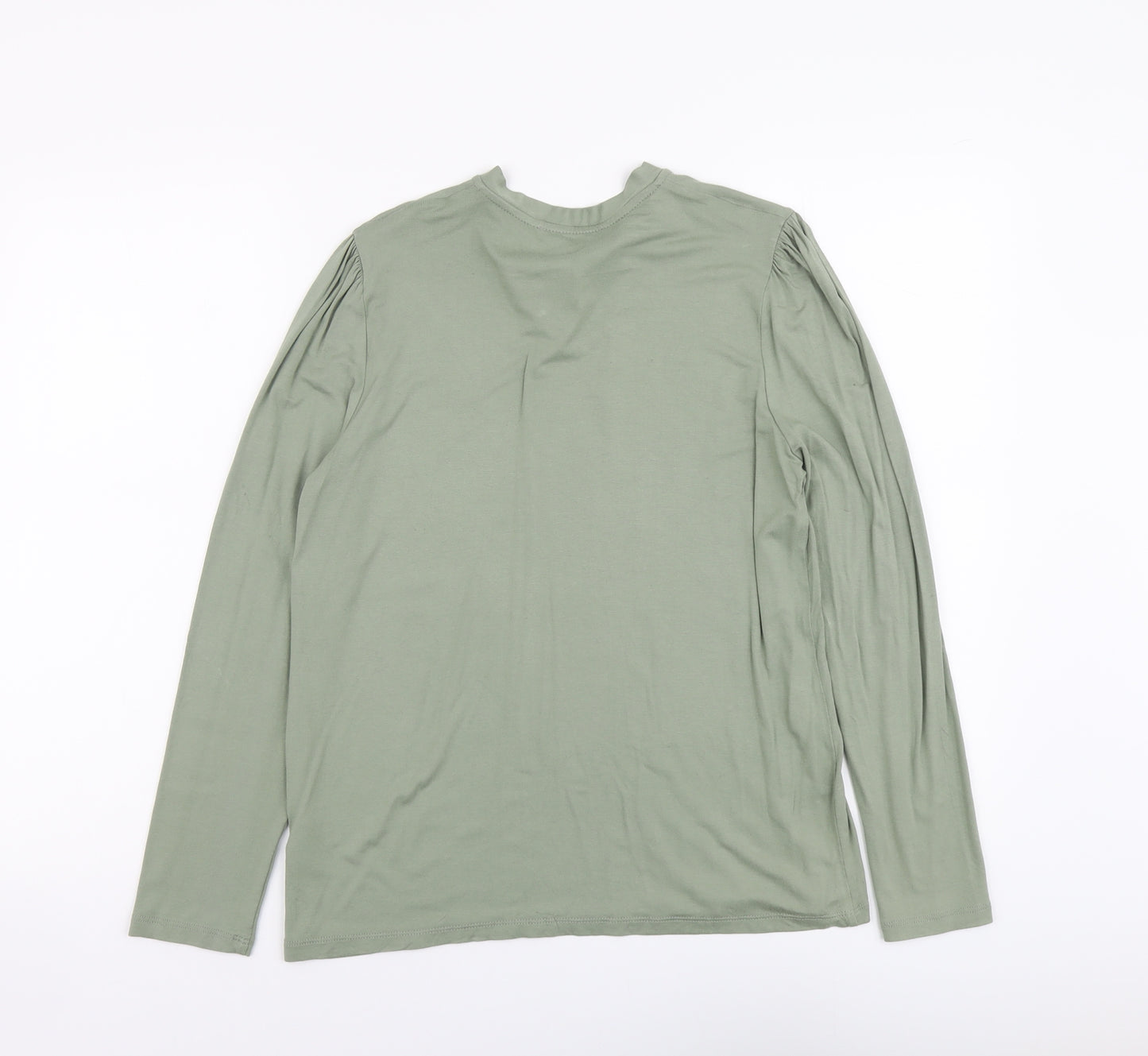 Marks and Spencer Womens Green Viscose Basic T-Shirt Size 12 V-Neck