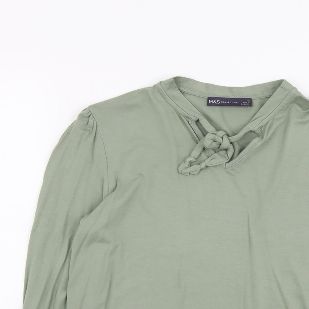 Marks and Spencer Womens Green Viscose Basic T-Shirt Size 12 V-Neck