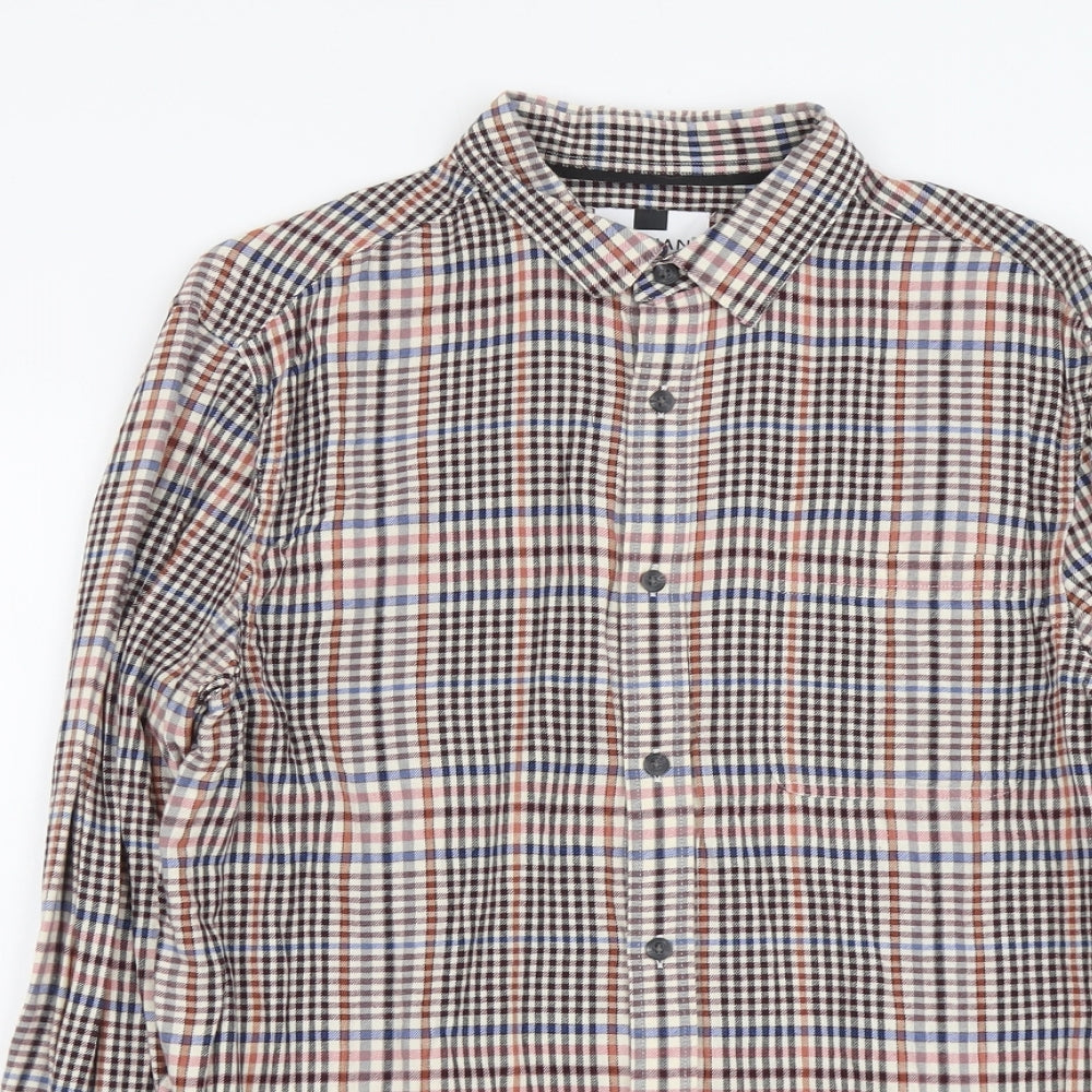 Topman Mens Multicoloured Plaid Cotton Button-Up Size M Collared Button