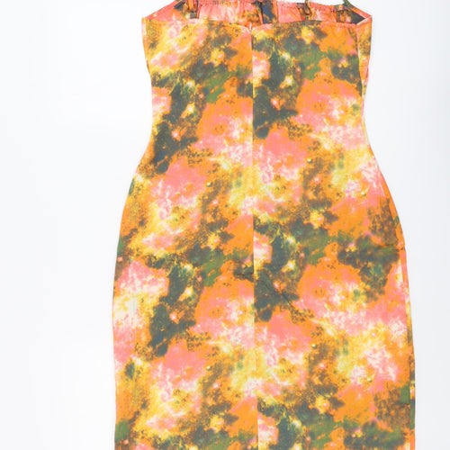 Nasty Gal Womens Multicoloured Geometric Polyester Bodycon Size 10 Square Neck Zip