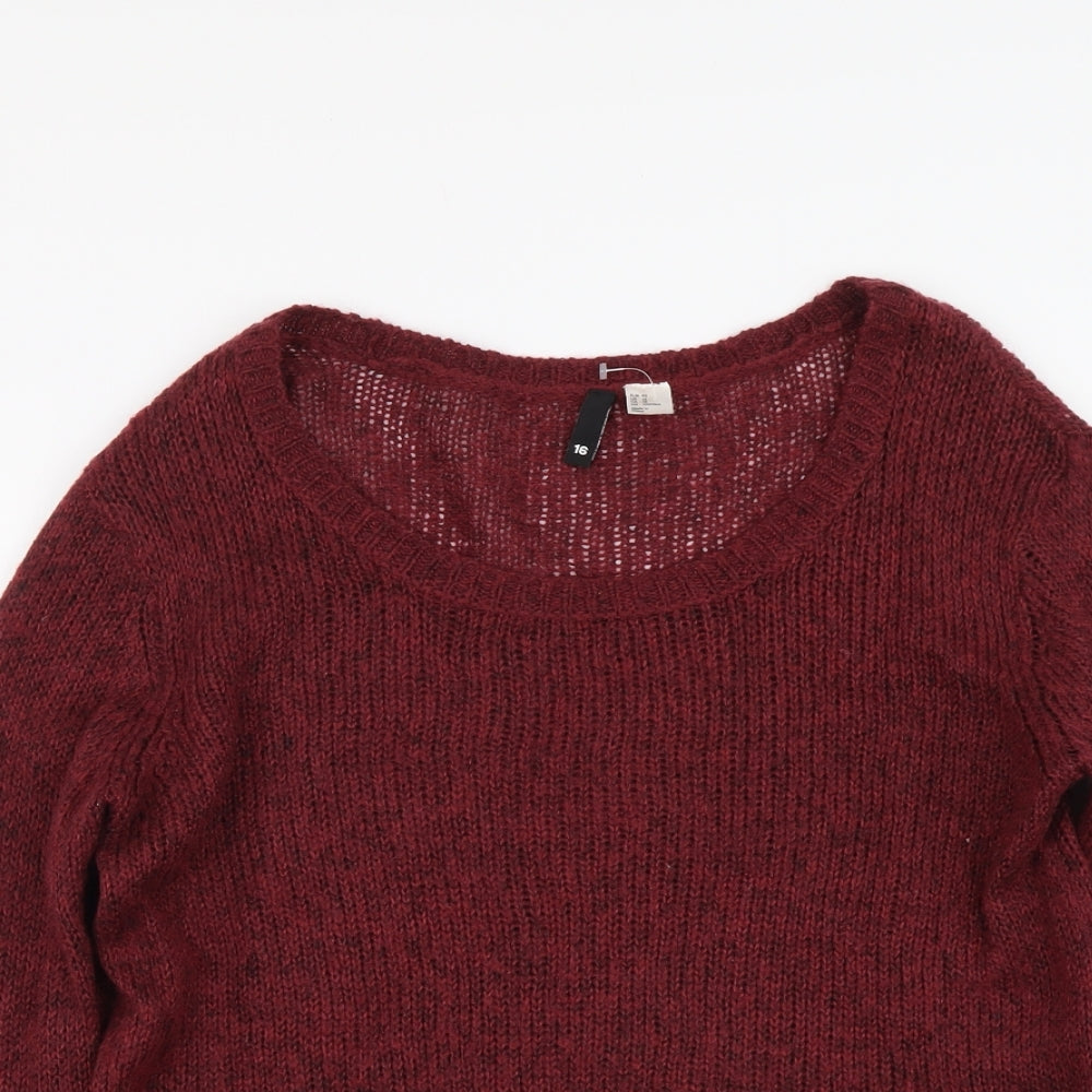 H&M Womens Red Scoop Neck Viscose Pullover Jumper Size 16