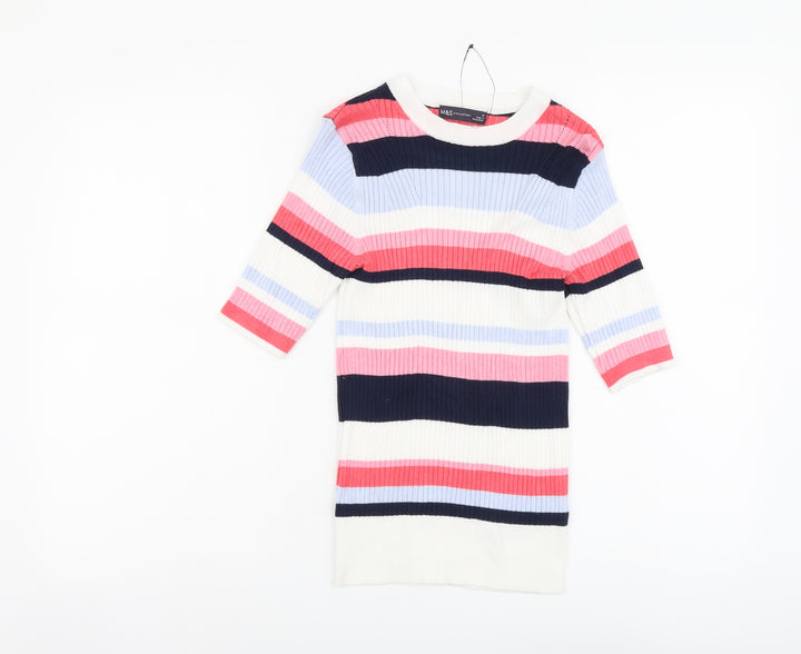 Marks and Spencer Womens Multicoloured Round Neck Striped Viscose Pullover Jumper Size 8