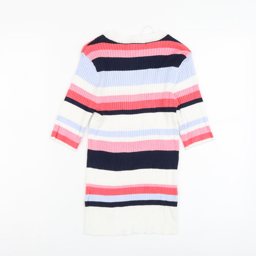 Marks and Spencer Womens Multicoloured Round Neck Striped Viscose Pullover Jumper Size 8