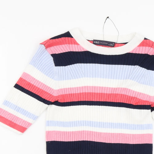 Marks and Spencer Womens Multicoloured Round Neck Striped Viscose Pullover Jumper Size 8