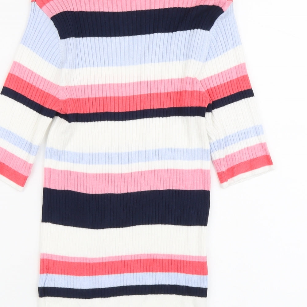Marks and Spencer Womens Multicoloured Round Neck Striped Viscose Pullover Jumper Size 8