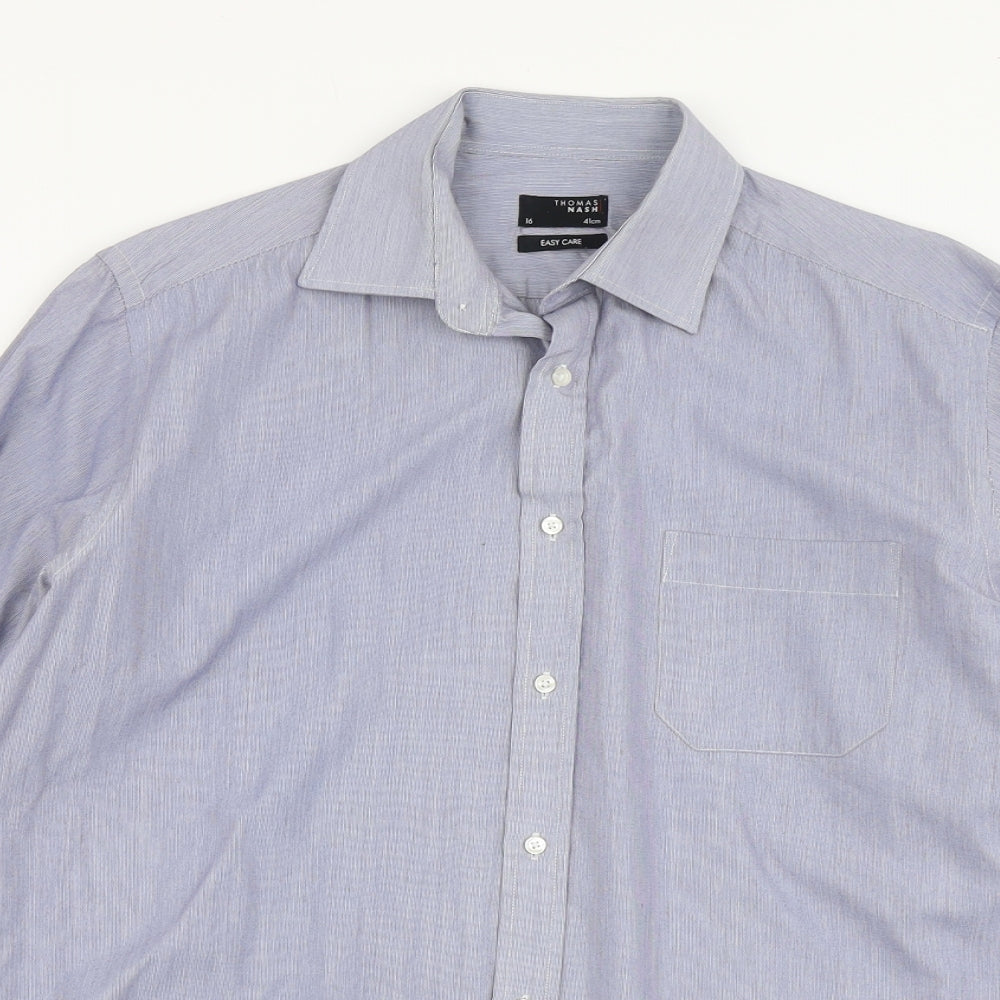 Thomas Nash Mens Blue Polyester Dress Shirt Size 16 Collared Button
