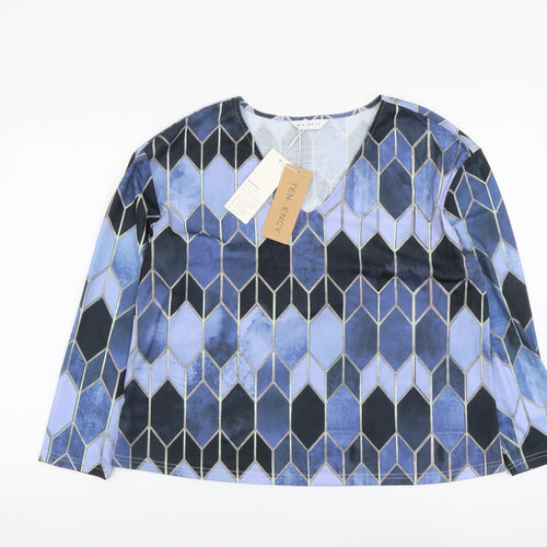 Tendency Womens Blue Geometric Polyester Basic T-Shirt Size M V-Neck