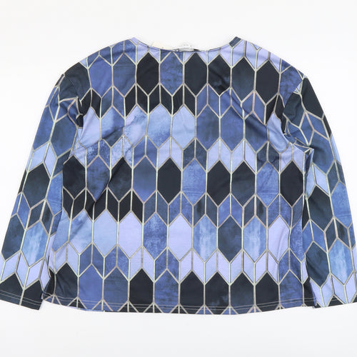 Tendency Womens Blue Geometric Polyester Basic T-Shirt Size M V-Neck