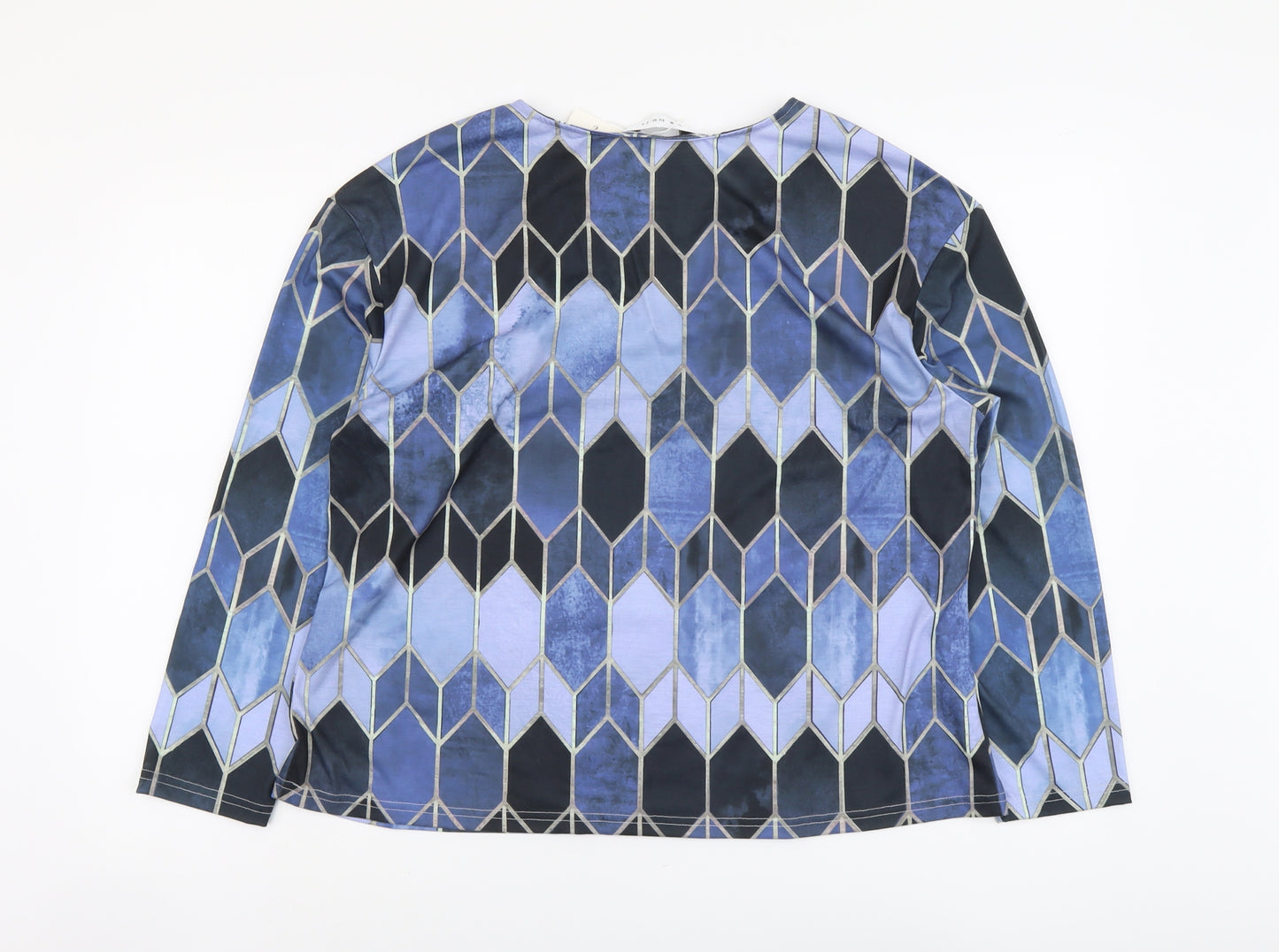 Tendency Womens Blue Geometric Polyester Basic T-Shirt Size M V-Neck