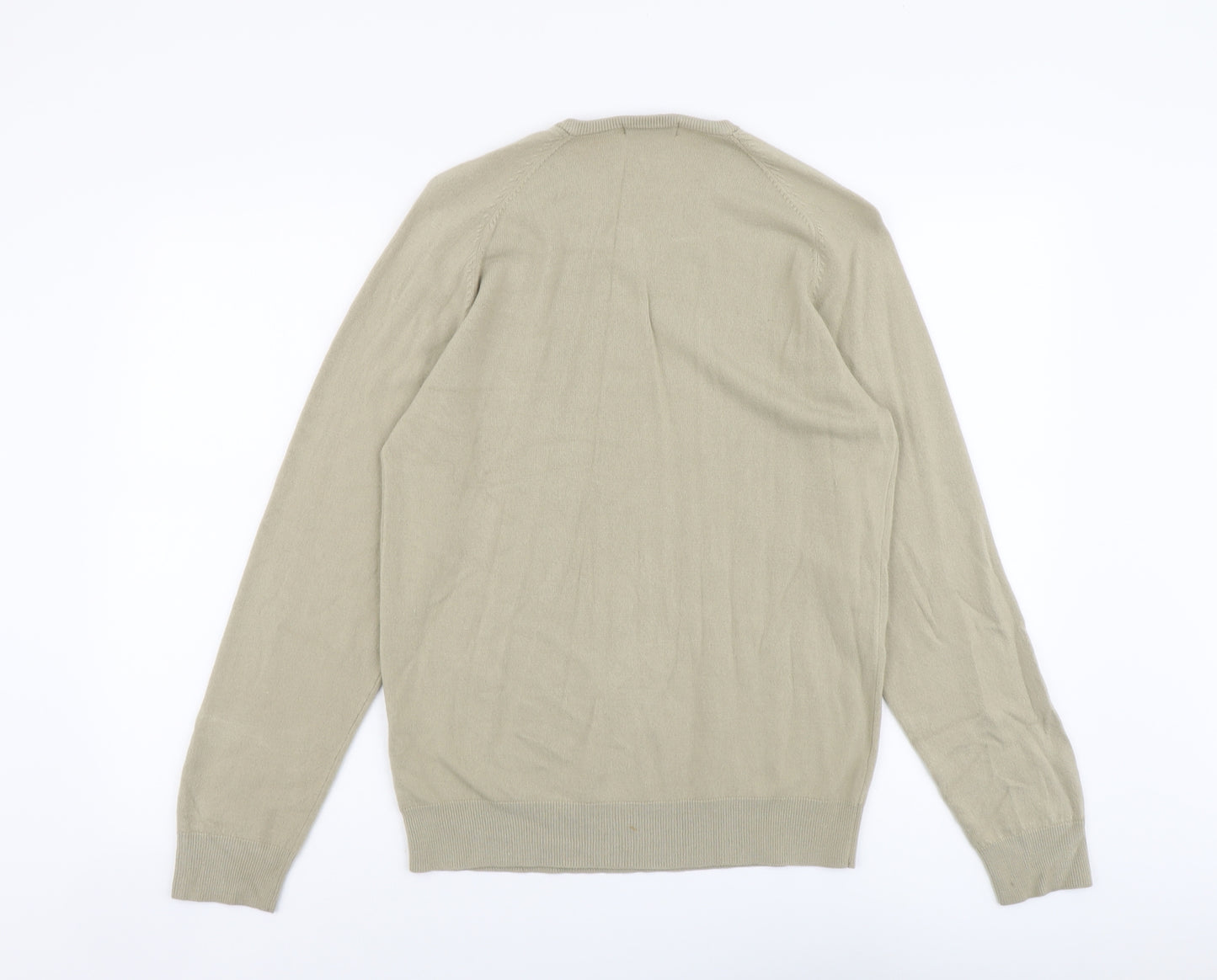 Marks and Spencer Mens Beige V-Neck Acrylic Pullover Jumper Size S Long Sleeve