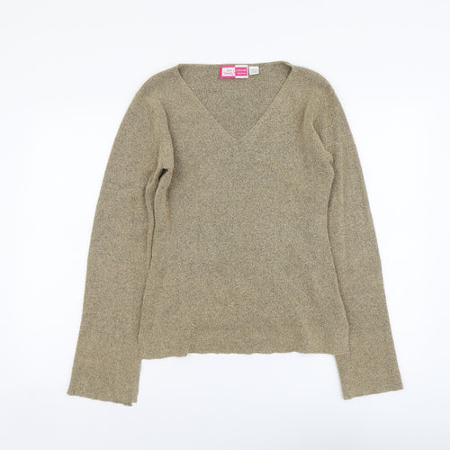 Say What Womens Beige V-Neck Acrylic Pullover Jumper Size L