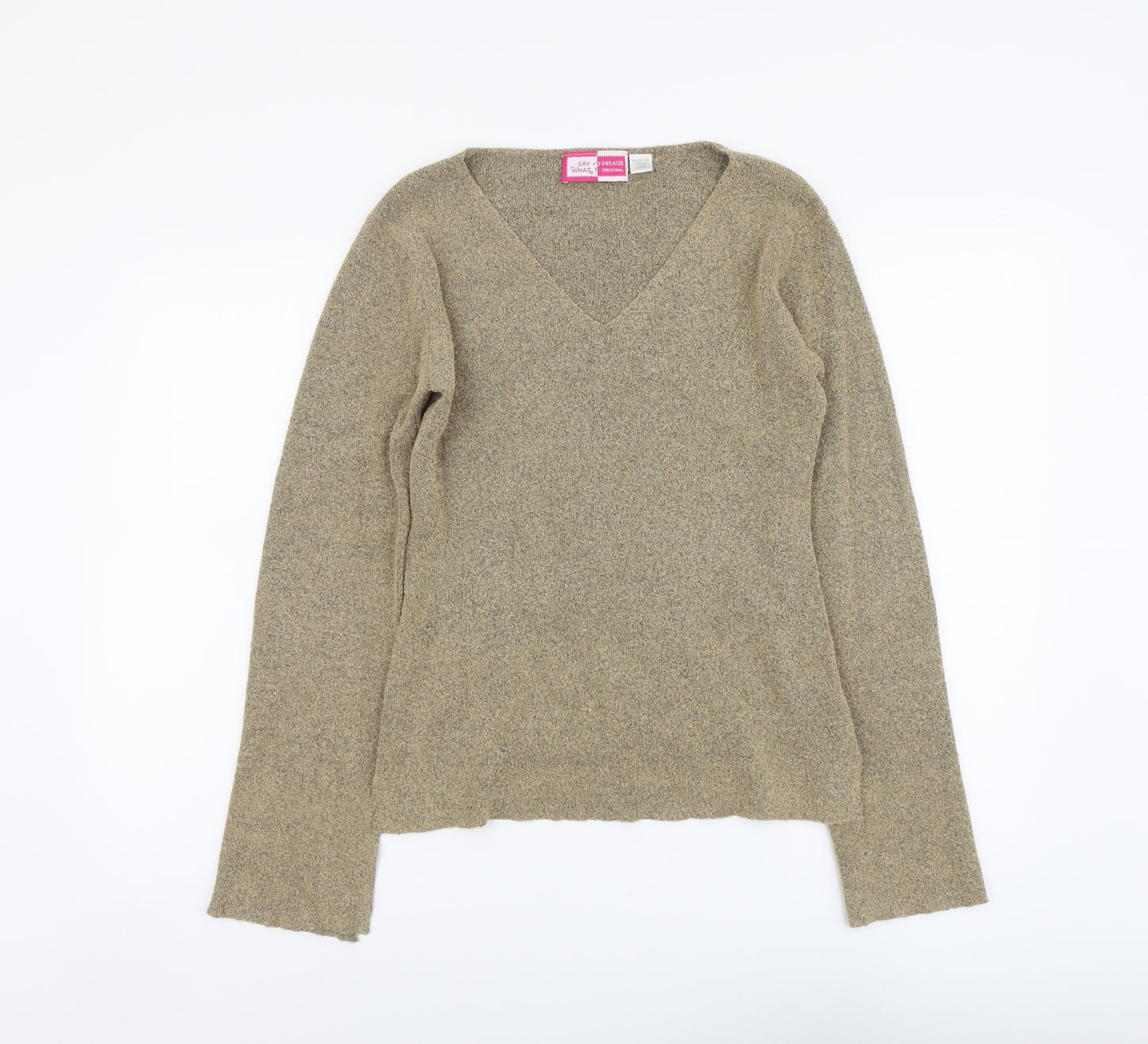 Say What Womens Beige V-Neck Acrylic Pullover Jumper Size L