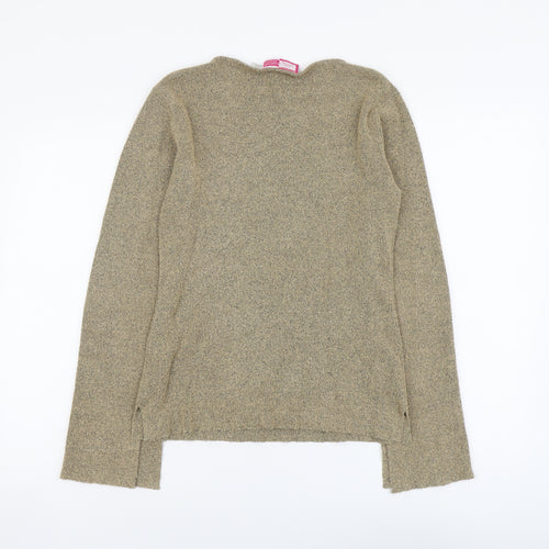 Say What Womens Beige V-Neck Acrylic Pullover Jumper Size L