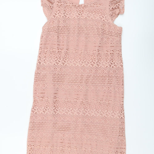 Atmosphere Womens Pink Geometric Cotton A-Line Size 6 Round Neck Button