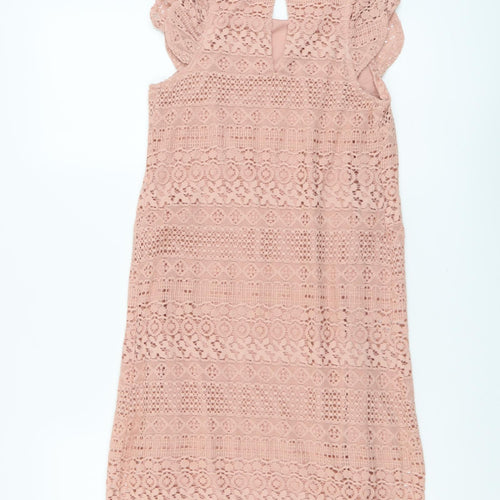 Atmosphere Womens Pink Geometric Cotton A-Line Size 6 Round Neck Button