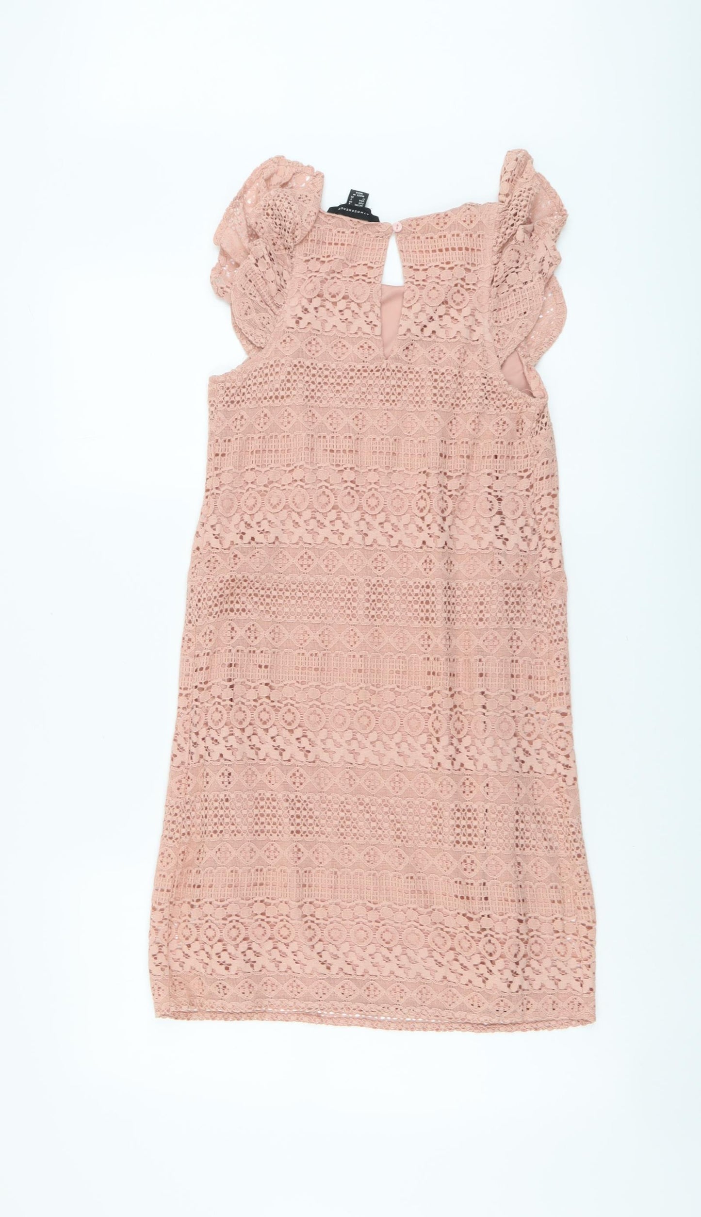 Atmosphere Womens Pink Geometric Cotton A-Line Size 6 Round Neck Button