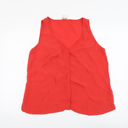 Monsoon Womens Red Polyester Basic Button-Up Size 16 V-Neck