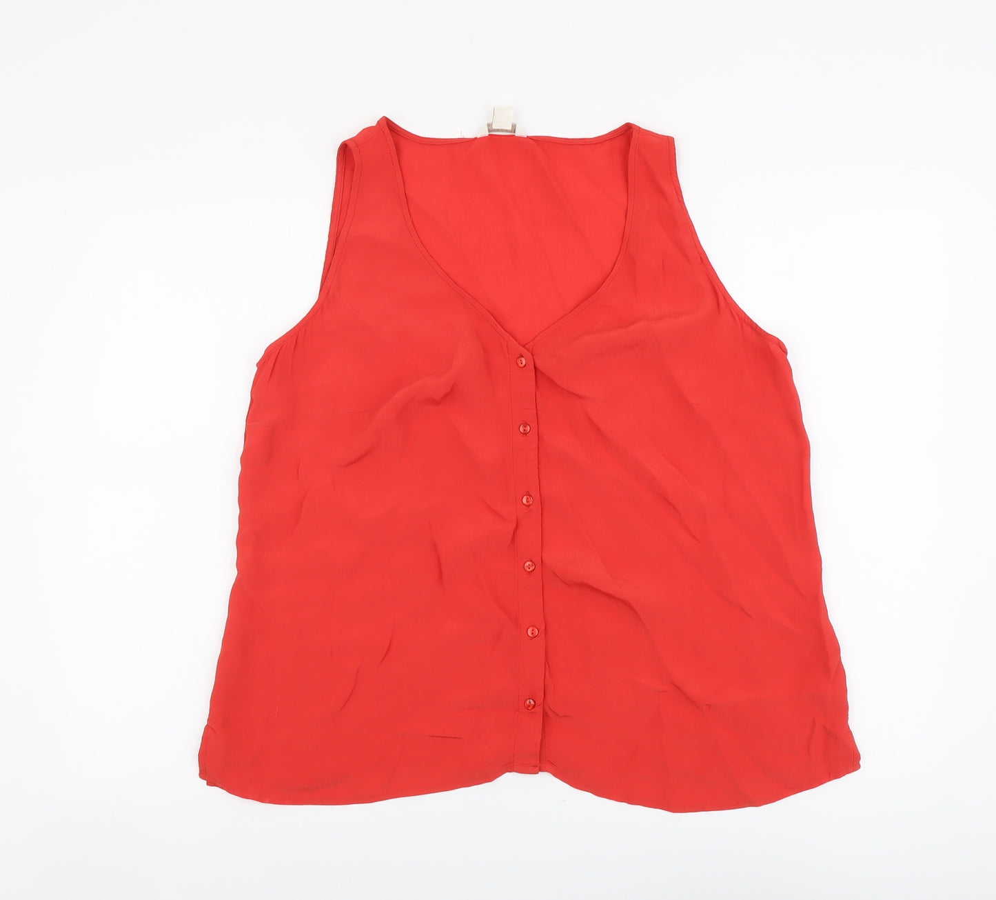 Monsoon Womens Red Polyester Basic Button-Up Size 16 V-Neck