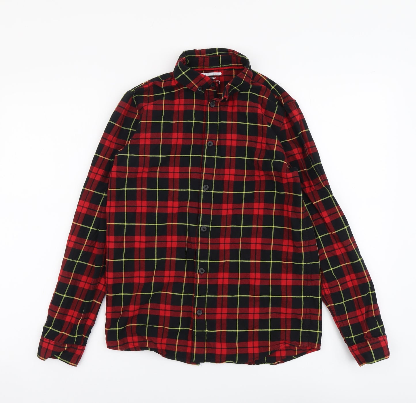 F&F Boys Red Plaid Cotton Basic Button-Up Size 12-13 Years Collared Button