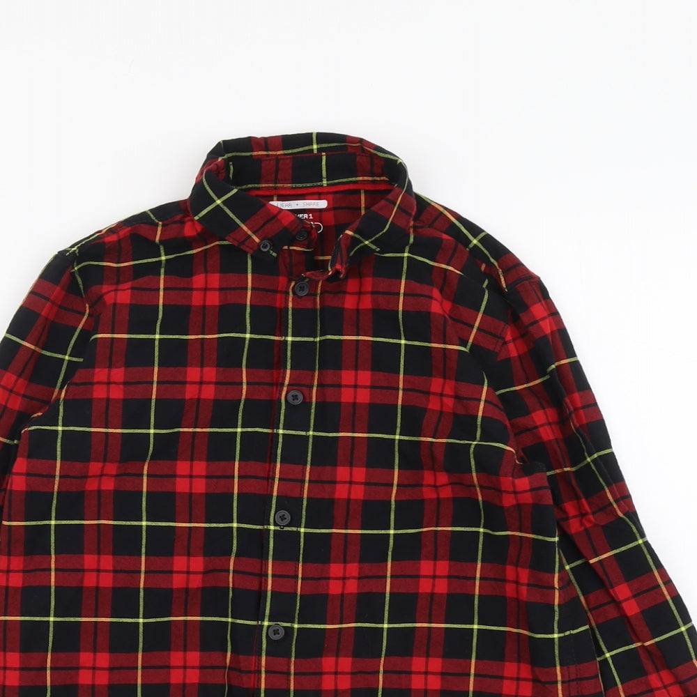 F&F Boys Red Plaid Cotton Basic Button-Up Size 12-13 Years Collared Button
