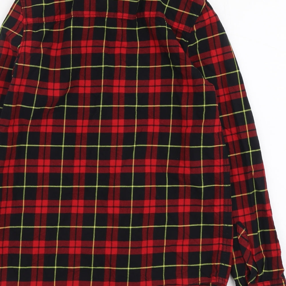 F&F Boys Red Plaid Cotton Basic Button-Up Size 12-13 Years Collared Button