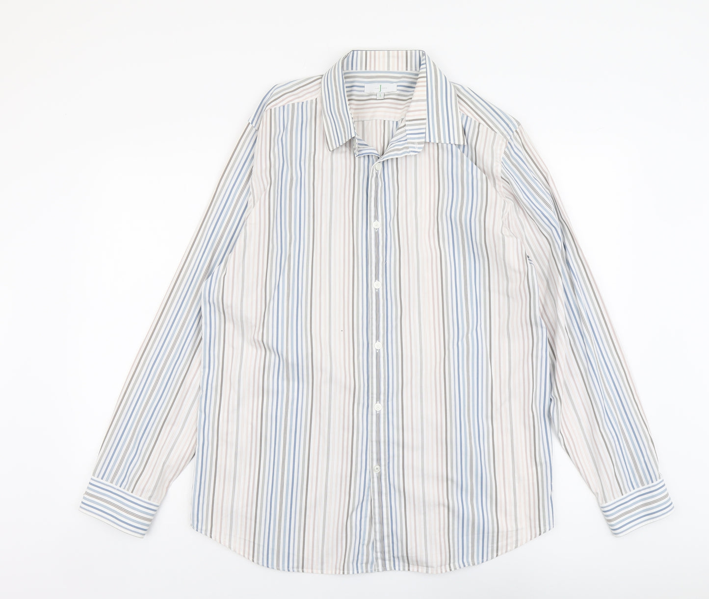 Jasper Conran Mens Multicoloured Striped Cotton Dress Shirt Size L Collared Button