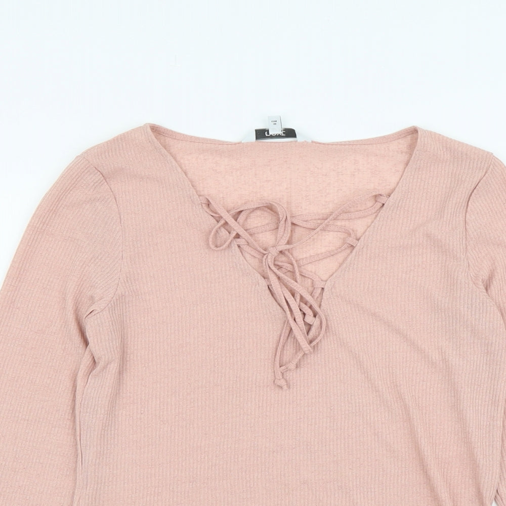 NEXT Womens Pink Polyester Basic T-Shirt Size 10 V-Neck