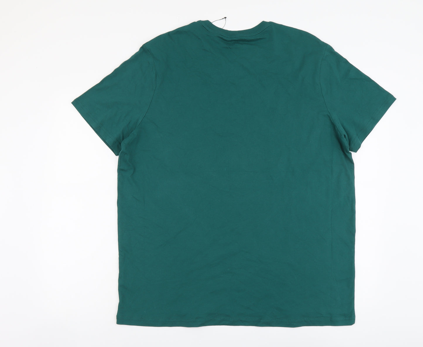 Marks and Spencer Mens Green Cotton T-Shirt Size XL Round Neck - Gin-Gle All The Way
