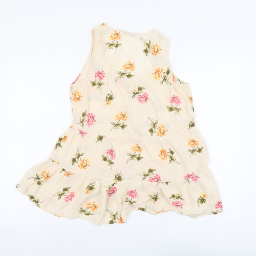 TU Womens Beige Floral Viscose Basic Tank Size 10 Scoop Neck