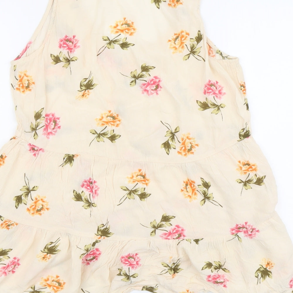 TU Womens Beige Floral Viscose Basic Tank Size 10 Scoop Neck