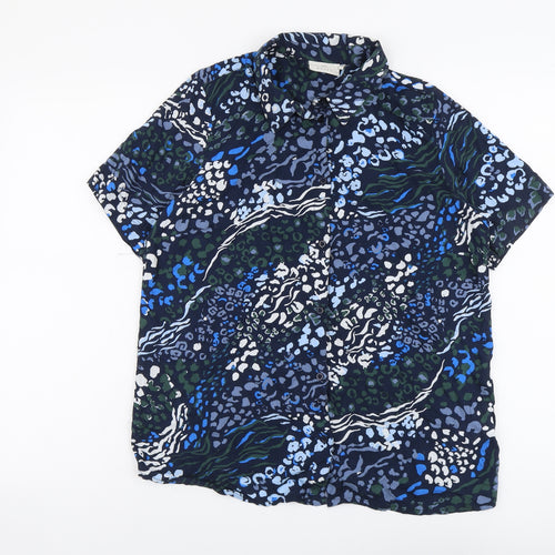 Kaffe Womens Blue Geometric Viscose Basic Button-Up Size 8 Collared