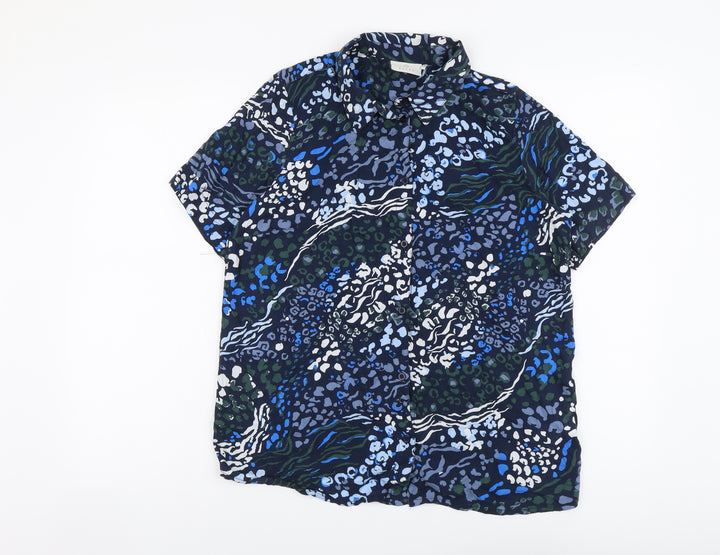 Kaffe Womens Blue Geometric Viscose Basic Button-Up Size 8 Collared