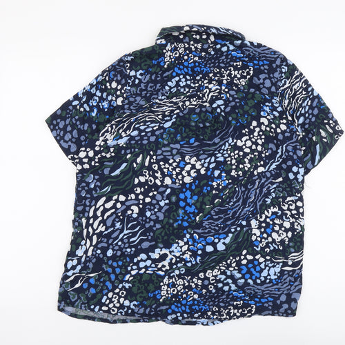 Kaffe Womens Blue Geometric Viscose Basic Button-Up Size 8 Collared