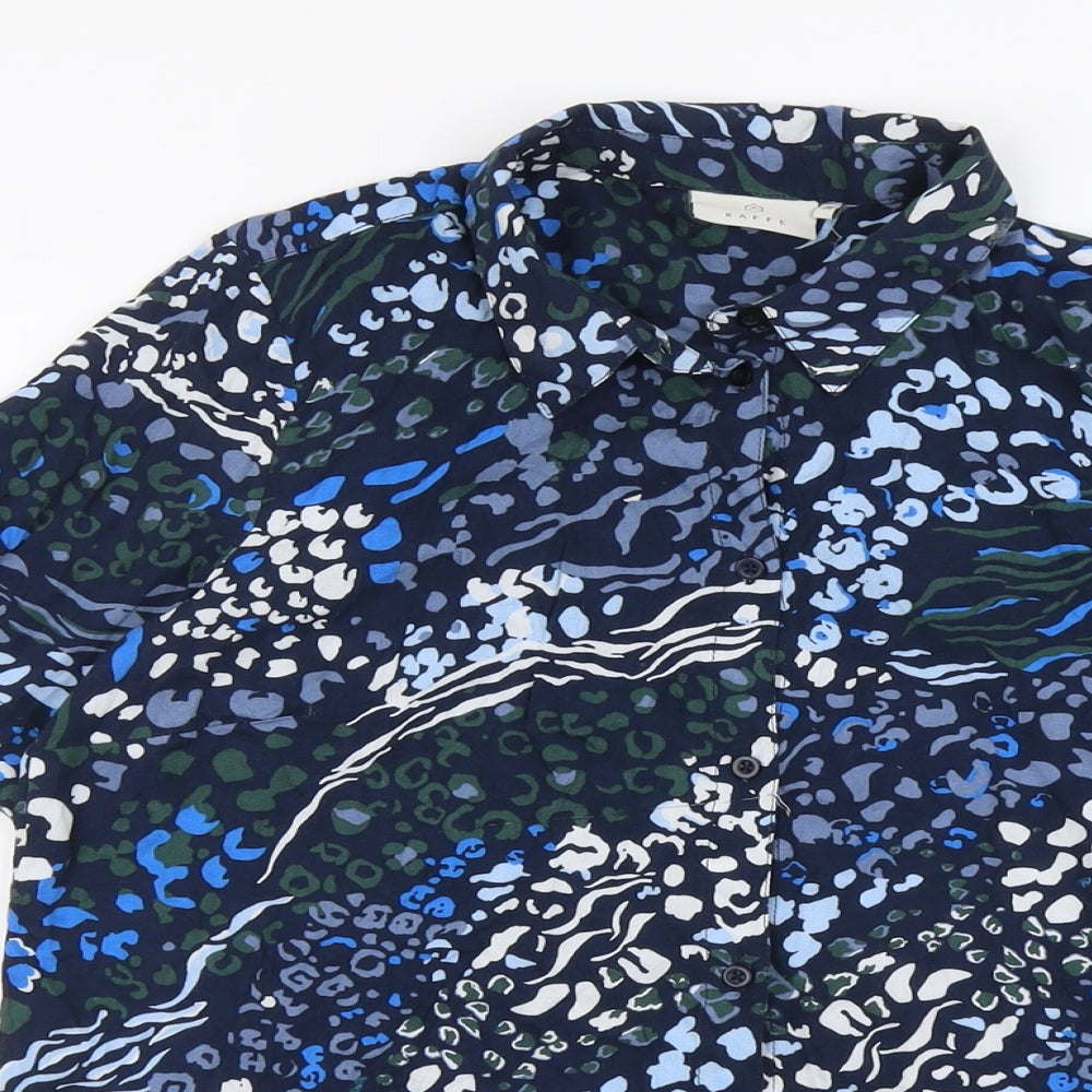 Kaffe Womens Blue Geometric Viscose Basic Button-Up Size 8 Collared