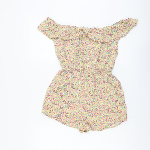 New Look Womens Yellow Floral Viscose Playsuit One-Piece Size 8 Pullover