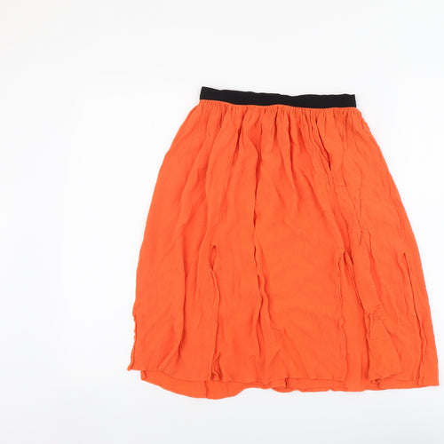 Topshop Womens Orange Viscose Pleated Skirt Size 6 Zip