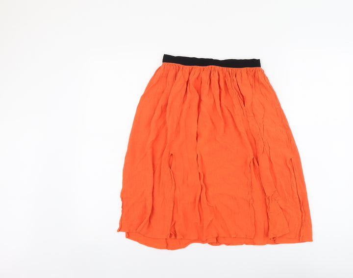 Topshop Womens Orange Viscose Pleated Skirt Size 6 Zip