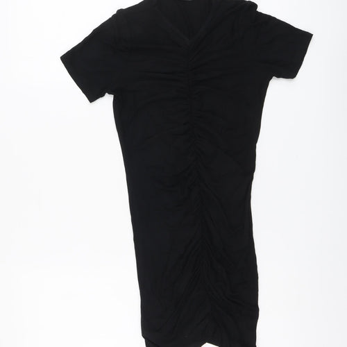 PRETTYLITTLETHING Womens Black Viscose Bodycon Size 4 V-Neck Pullover