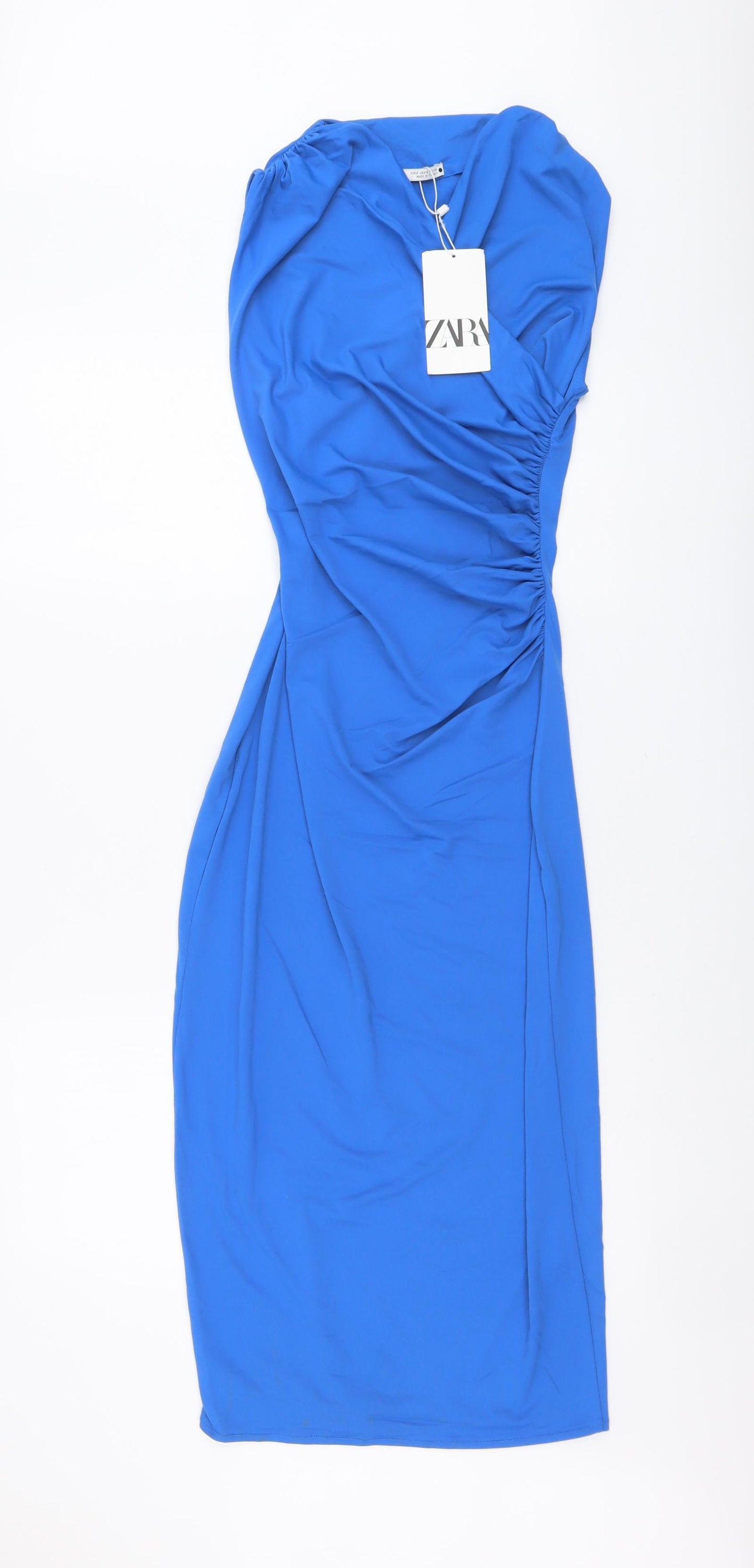 Zara Womens Blue Polyamide Bodycon Size S Cowl Neck Pullover