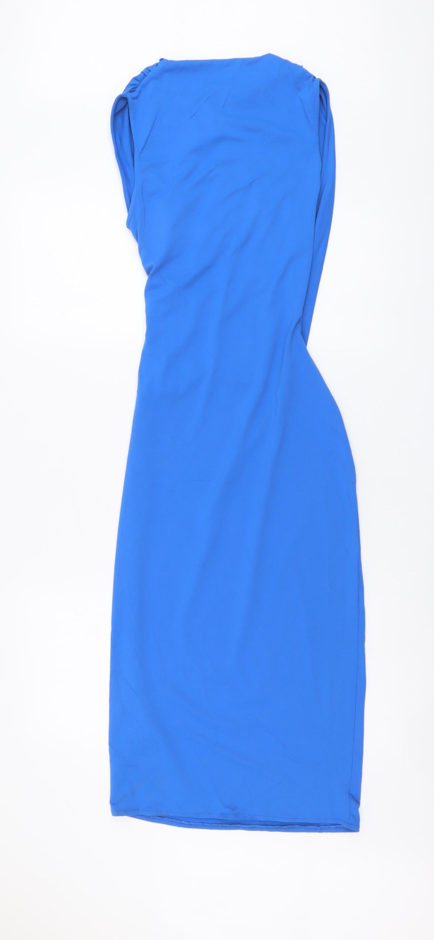 Zara Womens Blue Polyamide Bodycon Size S Cowl Neck Pullover