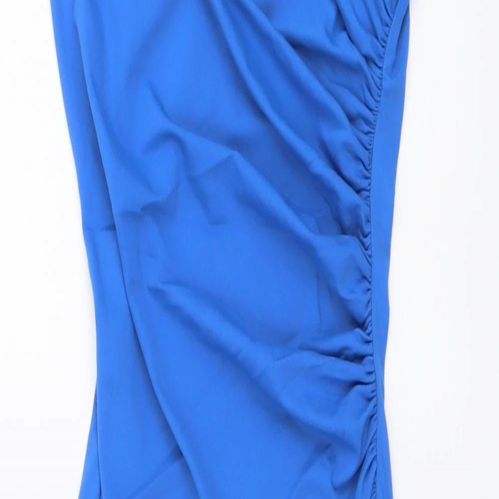 Zara Womens Blue Polyamide Bodycon Size S Cowl Neck Pullover