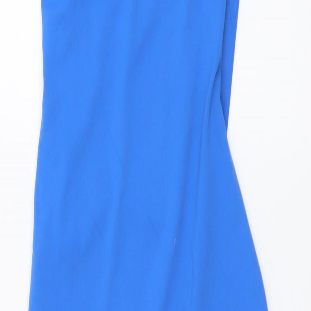 Zara Womens Blue Polyamide Bodycon Size S Cowl Neck Pullover
