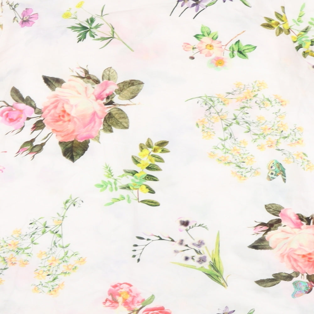 Rick Cardona Womens Pink Floral Viscose Basic Blouse Size 12 Round Neck