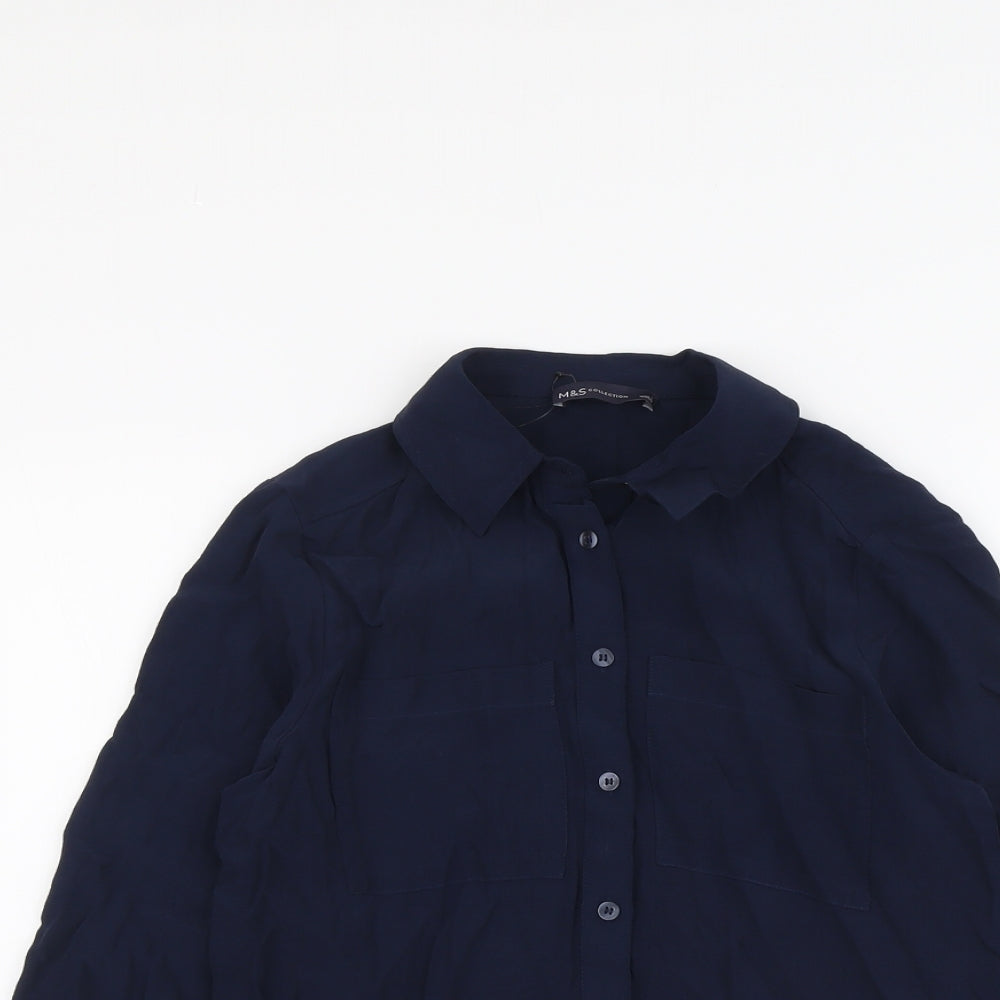Marks and Spencer Womens Blue Viscose Basic Button-Up Size 8 Collared