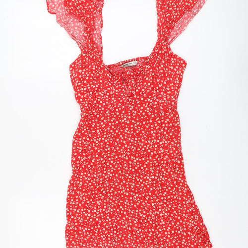 Stradivarius Womens Red Floral Viscose A-Line Size S Round Neck Pullover