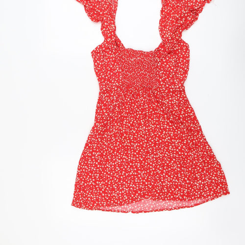 Stradivarius Womens Red Floral Viscose A-Line Size S Round Neck Pullover