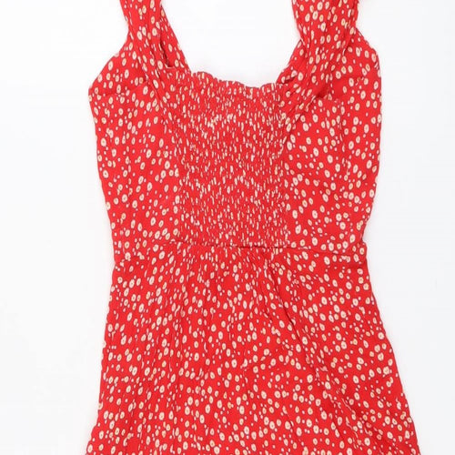 Stradivarius Womens Red Floral Viscose A-Line Size S Round Neck Pullover